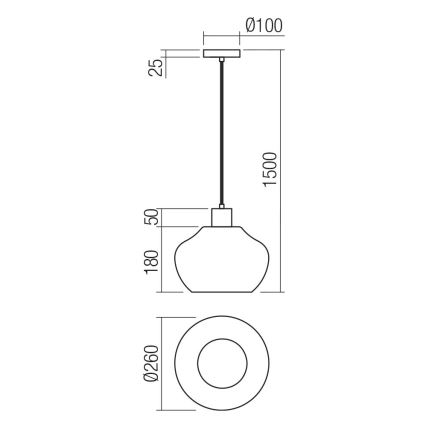 Redo 01-4046 - Lampadario a sospensione con filo ATLANTIS 1xE27/42W/230V diametro 26 cm nero