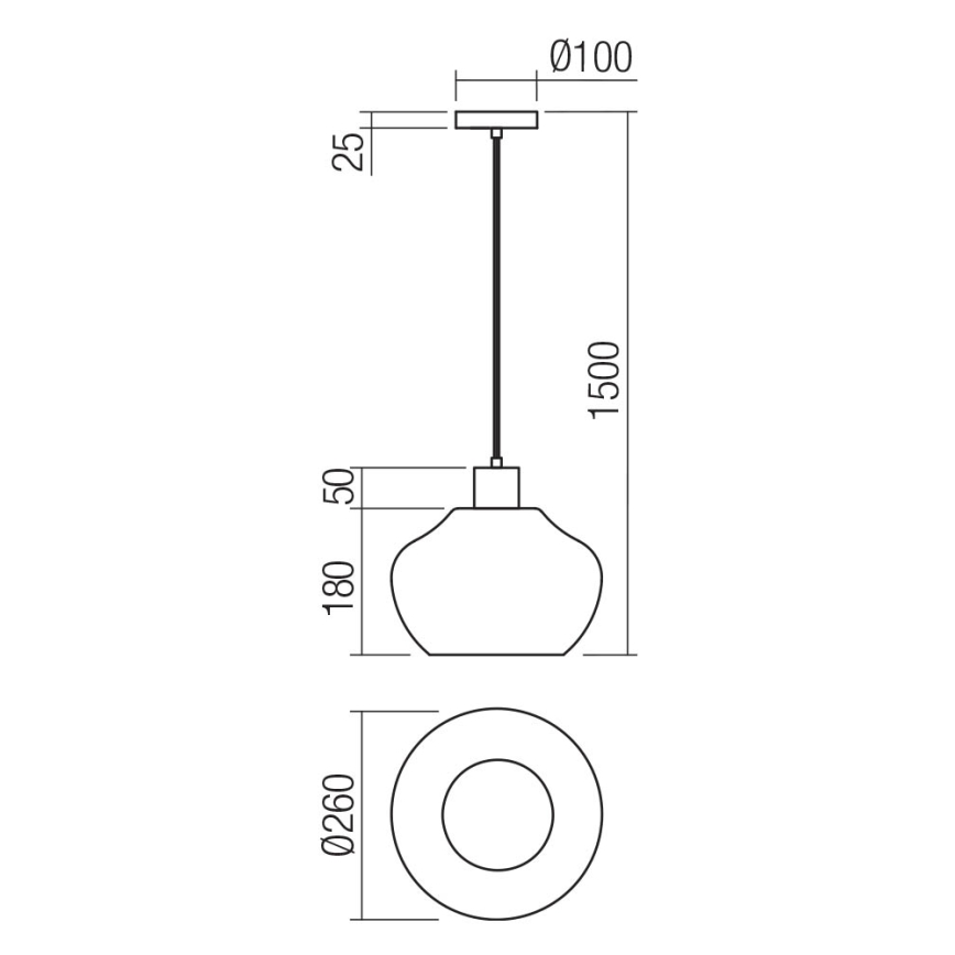 Redo 01-4046 - Lampadario a sospensione con filo ATLANTIS 1xE27/42W/230V diametro 26 cm nero