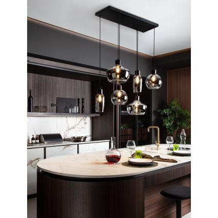Redo 01-4047 - Lampadario a sospensione con filo ATLANTIS 6xE27/42W/230V nero