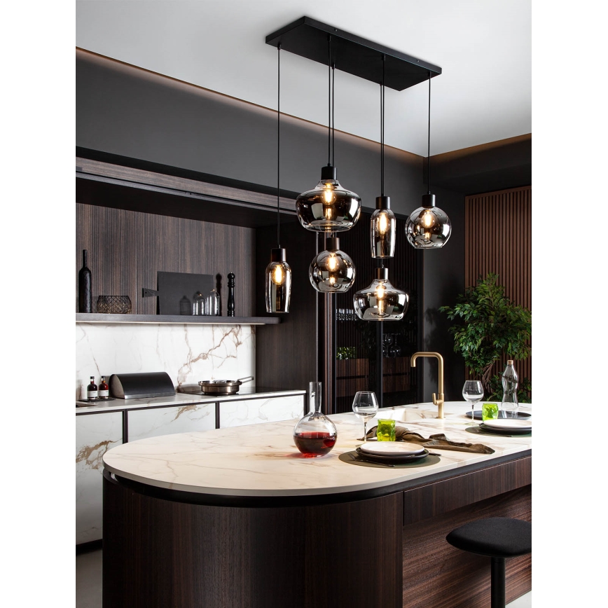 Redo 01-4047 - Lampadario a sospensione con filo ATLANTIS 6xE27/42W/230V nero