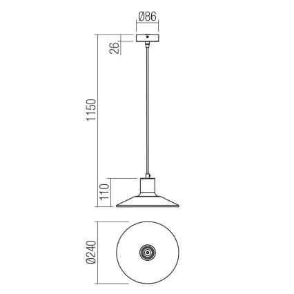 Redo 01-4054 - Lampadario a sospensione con filo FRESNO 1xE27/42W/230V diametro 24 cm