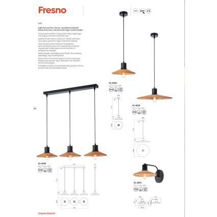 Redo 01-4056 - Lampadario a sospensione con filo FRESNO 3xE27/42W/230V