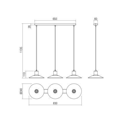 Redo 01-4056 - Lampadario a sospensione con filo FRESNO 3xE27/42W/230V