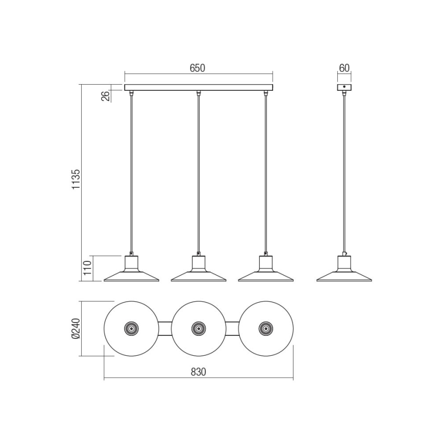 Redo 01-4056 - Lampadario a sospensione con filo FRESNO 3xE27/42W/230V