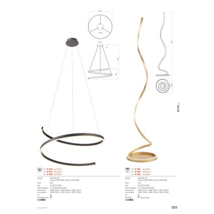 Redo 01-4282 - Lampada da terra a LED dimmerabile SCROLL LED/30W/230V 3000K/4000K/6000K CRI 90 dorata