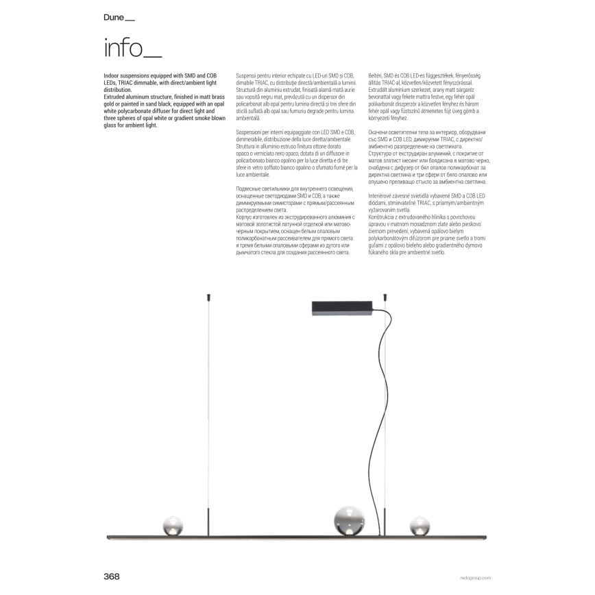 Redo 01-4302 - Lampadario LED dimmerabile a sospensione su cavo DUNE LED/48W/230V 3000K CRI 90 nero/fumé