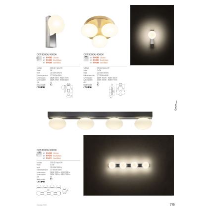 Redo 01-4307 - Plafoniera LED per bagno OVUM 3x LED da 5W, 230V, 3000/4000K, CRI 90, Ø 24 cm, IP44, bianco/ottone