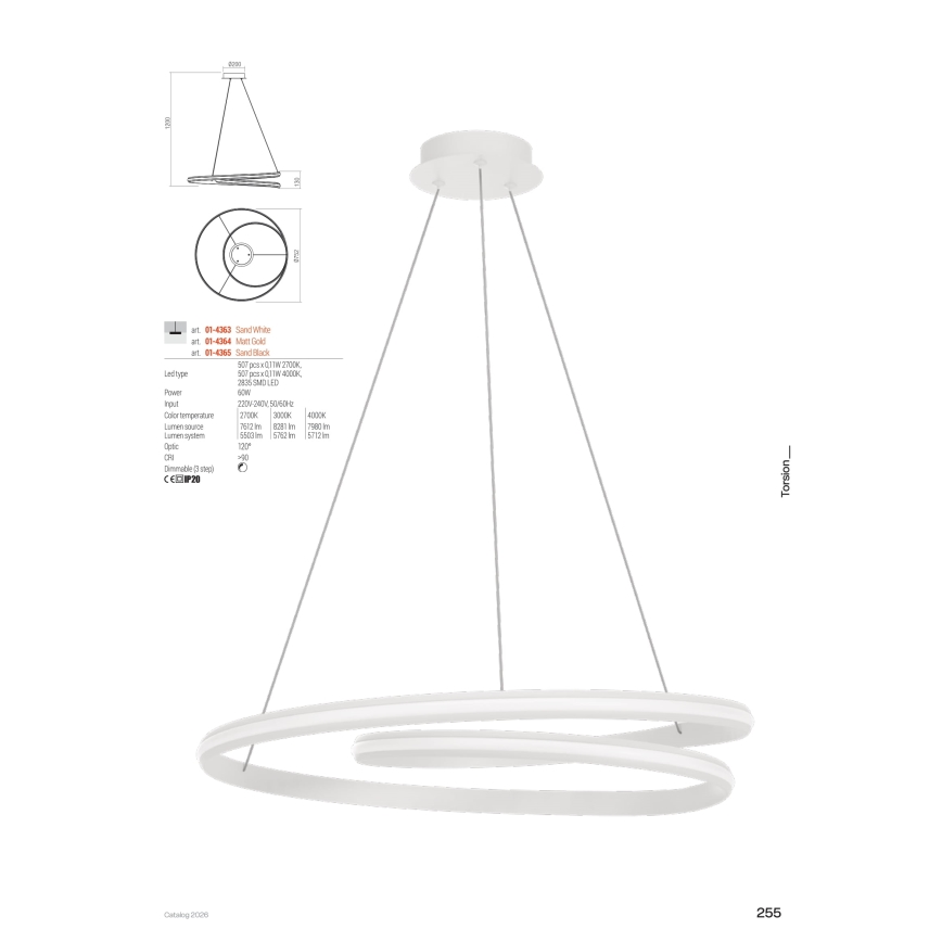 Redo 01-4364 - Lampadario LED dimmerabile a sospensione su cavo TORSION LED/60W/230V 2700/3000/4000K CRI 90 Ø 75,2 cm dorato