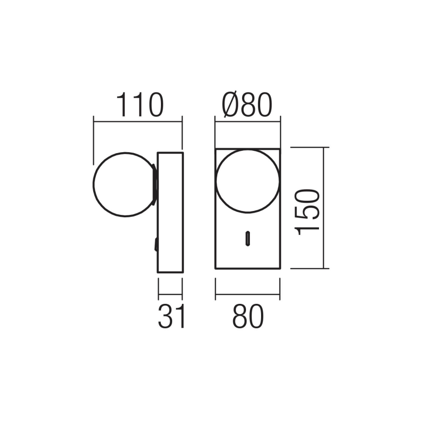 Redo 01-4659 - Lampada da parete a LED NORMA, 5W/230V, CRI 90, con porta USB, bianco/nero