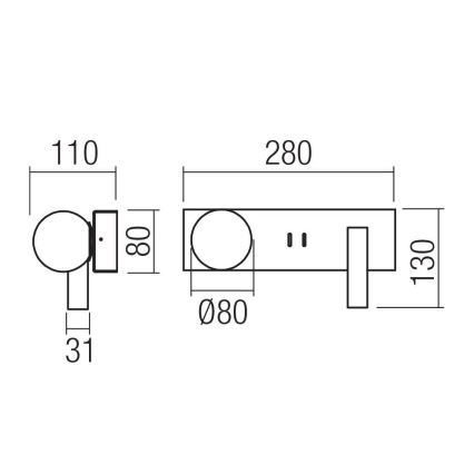 Redo 01-4661 - Applique LED NORMA LED/5W/230V + LED/3W CRI 90 USB bianco/oro