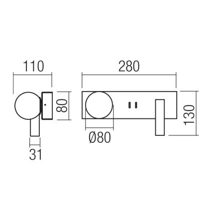Redo 01-4663 - Applique LED NORMA LED/5W/230V + LED/3W CRI 90 USB bianco/nero