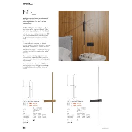Redo 01-4674 - Applique da parete TANGENT LED/9W/230V 2700/2850/3000K CRI 90 in finitura dorata