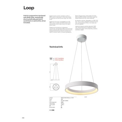 Redo 01-672 - Lampadario LED a sospensione con filo LOOP LED/48W/230V diametro 60 cm bianco