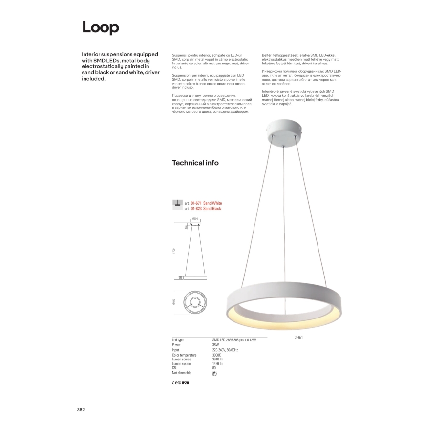 Redo 01-672 - Lampadario LED a sospensione con filo LOOP LED/48W/230V diametro 60 cm bianco