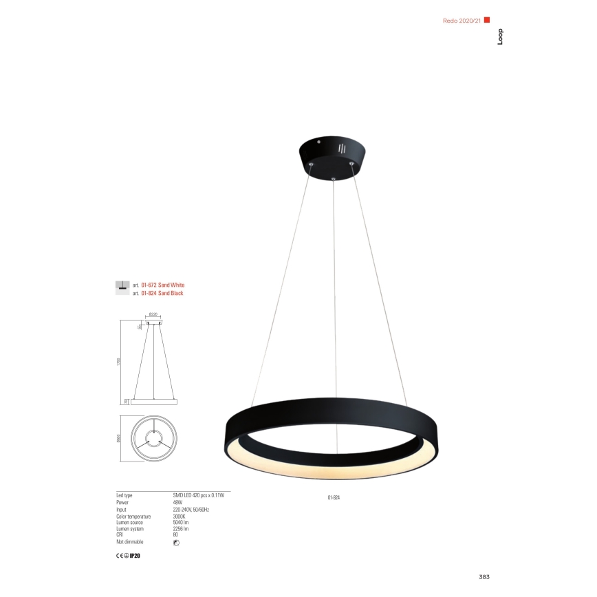 Redo 01-672 - Lampadario LED a sospensione con filo LOOP LED/48W/230V diametro 60 cm bianco