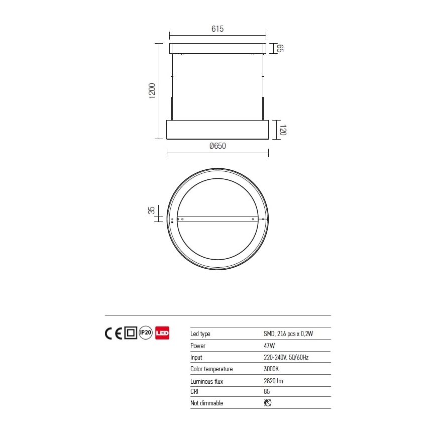 Redo 01-924 - Lampadario LED a sospensione con filo BOND LED/47W/230V 3000K grigio