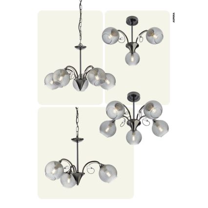 Redo 02-971 - Lampadario a sospensione con supporto rigido ASPERA 5xE14/28W/230V nero