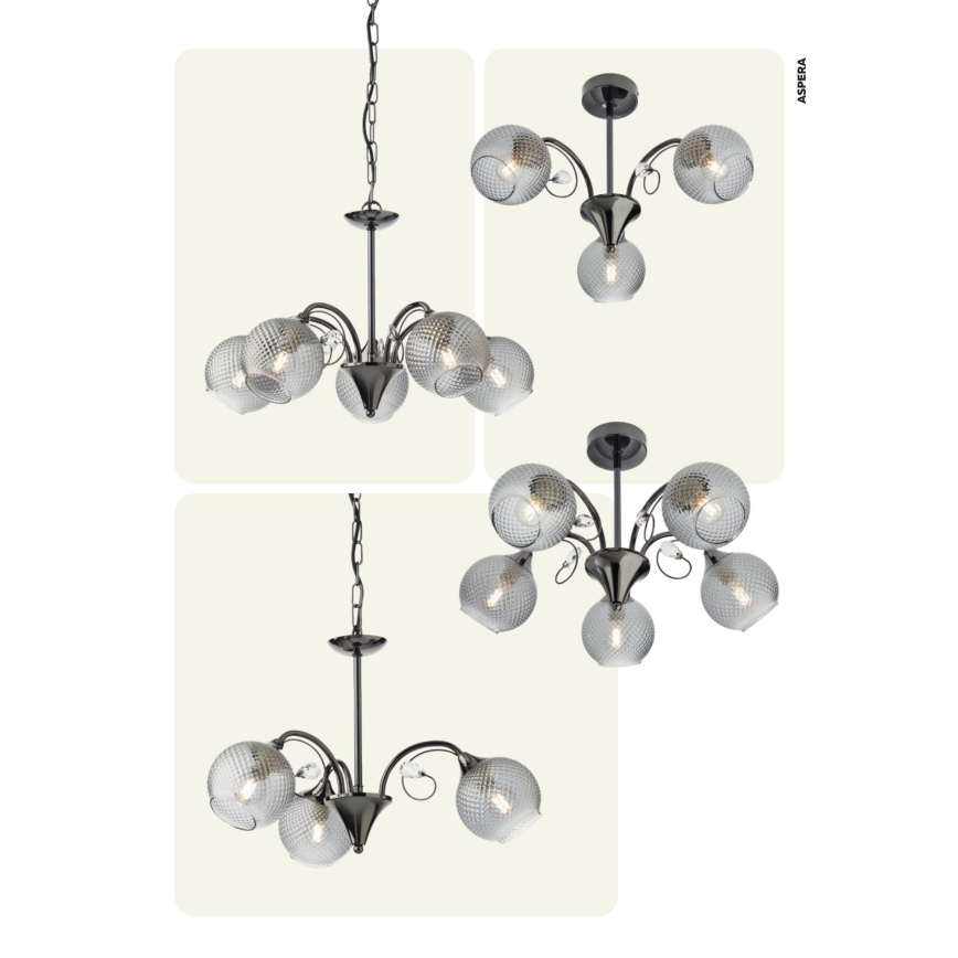 Redo 02-971 - Lampadario a sospensione con supporto rigido ASPERA 5xE14/28W/230V nero