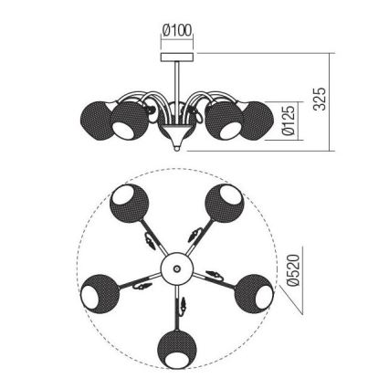 Redo 02-971 - Lampadario a sospensione con supporto rigido ASPERA 5xE14/28W/230V nero