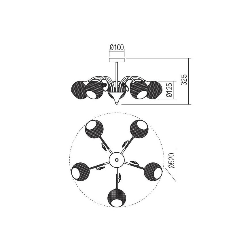 Redo 02-971 - Lampadario a sospensione con supporto rigido ASPERA 5xE14/28W/230V nero