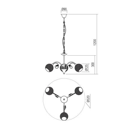 Redo 02-972 - Lampadario a catena ASPERA 3xE14/28W/230V Ø 52 cm nero