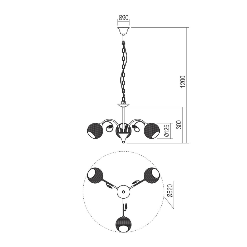 Redo 02-972 - Lampadario a catena ASPERA 3xE14/28W/230V Ø 52 cm nero