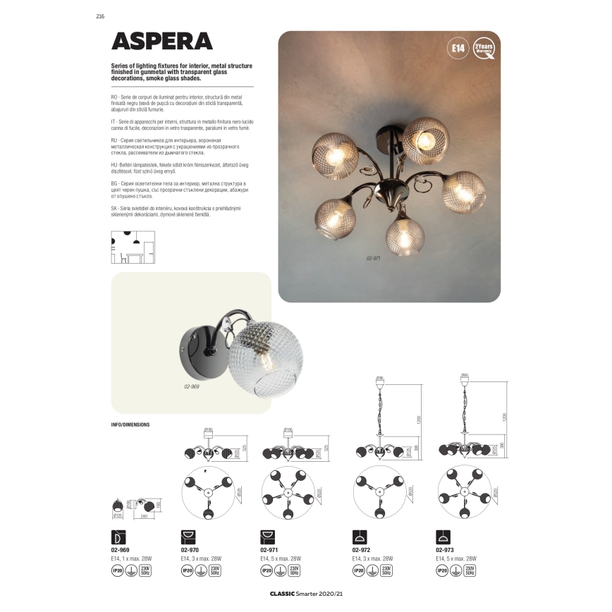 Redo 02-973 - Lampadario a sospensione con catena ASPERA 5xE14/28W/230V nero