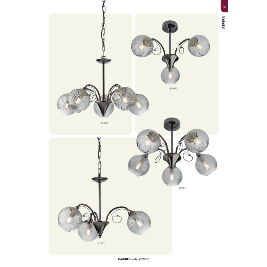 Redo 02-973 - Lampadario a sospensione con catena ASPERA 5xE14/28W/230V nero