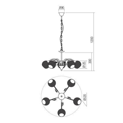 Redo 02-973 - Lampadario a sospensione con catena ASPERA 5xE14/28W/230V nero
