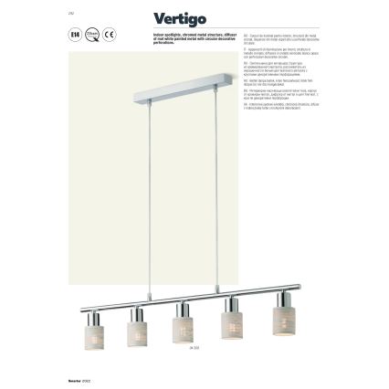 Redo 04-509 - Lampadario sospeso a cavo VERTIGO 5xE14/28W/230V cromo lucido/bianco
