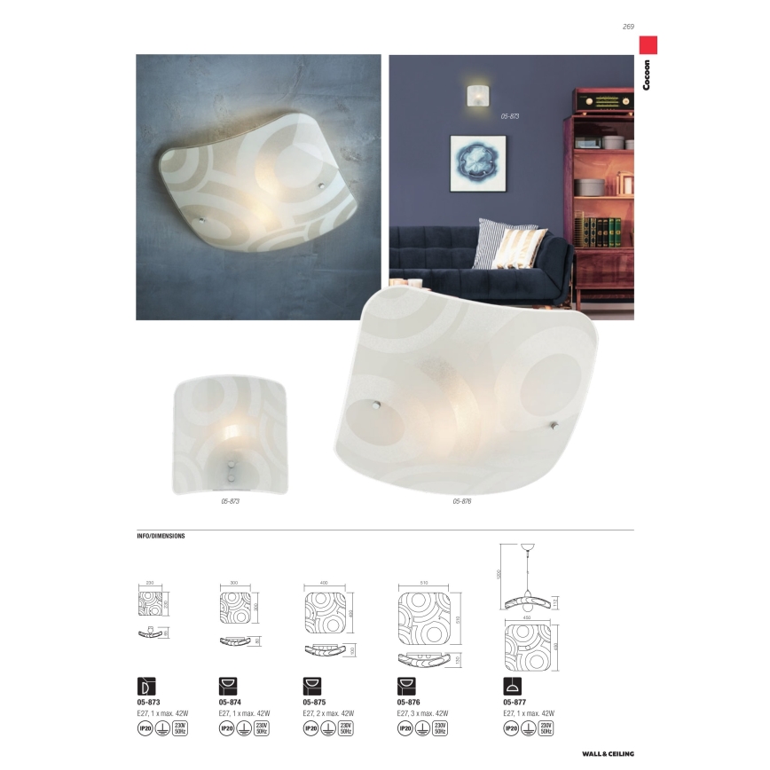 Redo 05-877 - Lampadario su cavo COCOON 1xE27/42W/230V crema