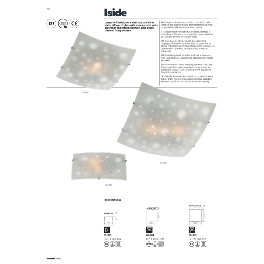 Redo 05-905 - Plafoniera ISIDE 2xE27/42W/230V 39x39 cm trasparente
