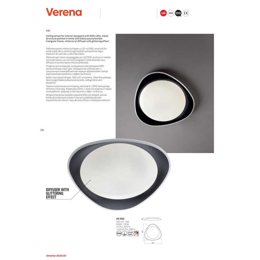 Redo 05-922 - Plafoniera LED VERENA LED/24W/230V antracite