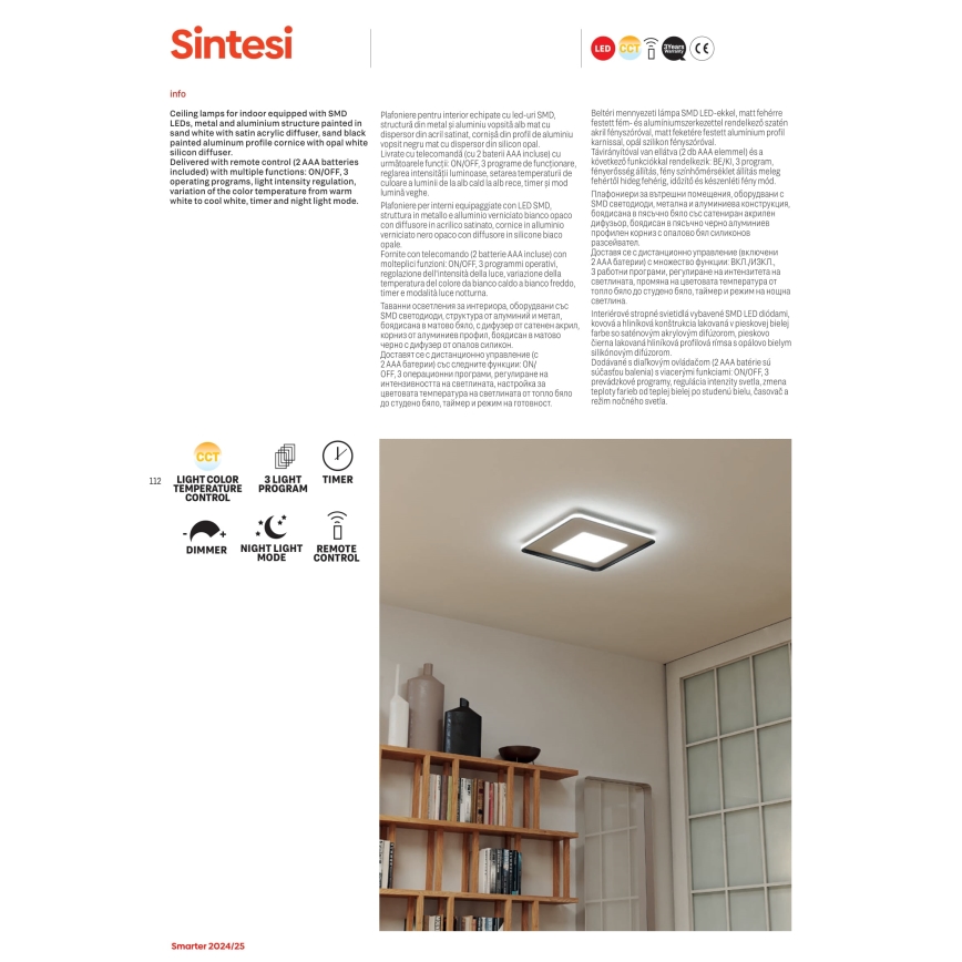 Redo 05-959 - Plafoniera LED dimmerabile SINTESI LED/45W/230V diametro 45 cm 3000-6000K + telecomando