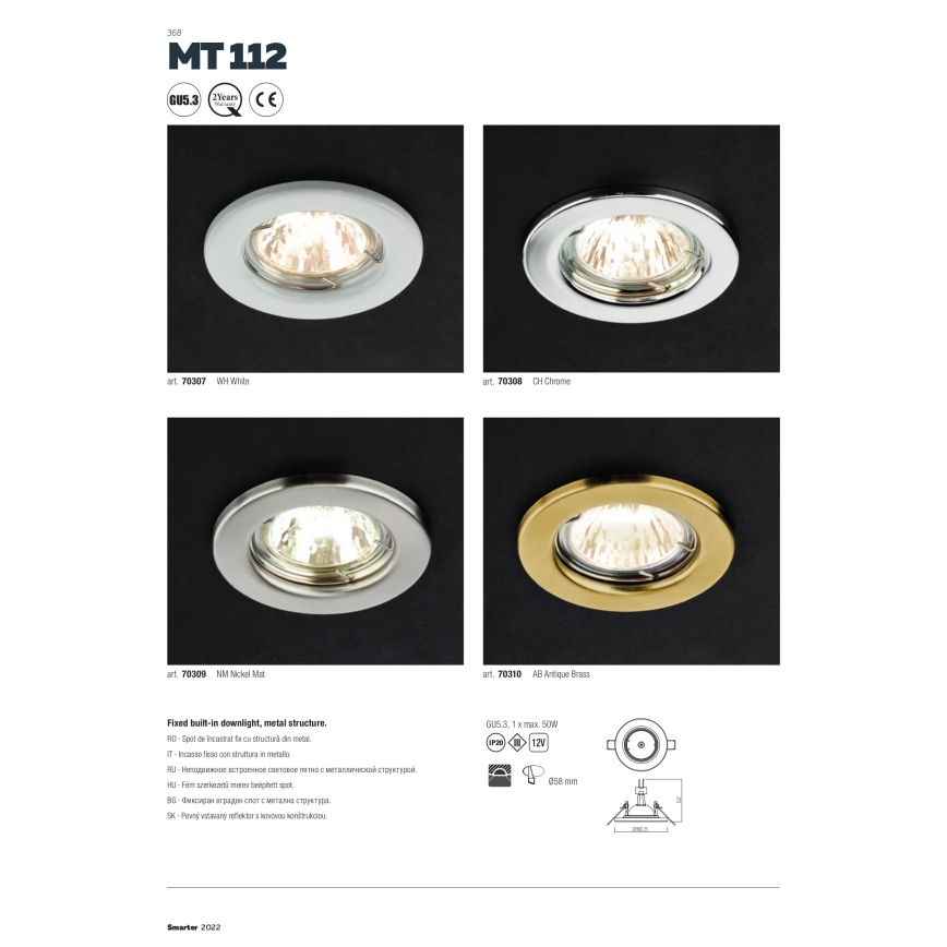 Redo 70307 - Lampada da incasso MT 1xGU5,3/50W/12V bianco