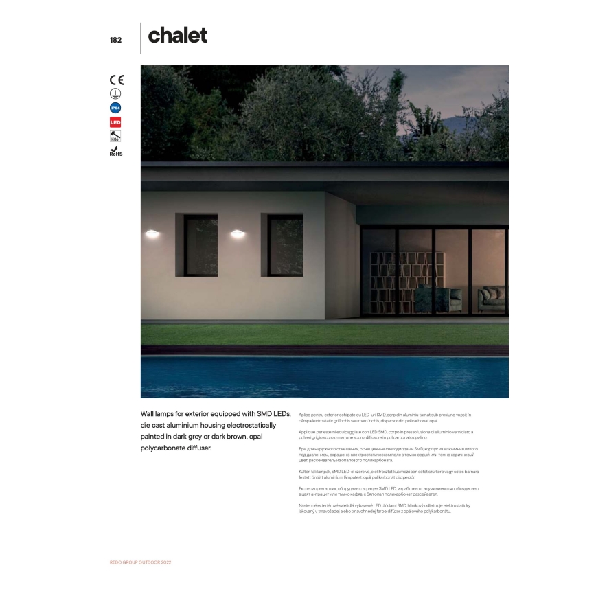 Redo 90002 - Applique da esterno CHALET LED/8W/230V IP54