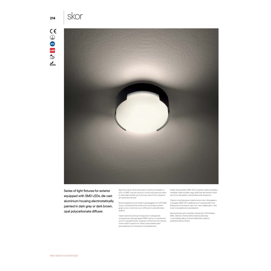 Redo 90004 - Plafoniera LED da esterno SKOR LED/12W/230V diametro 15 cm IP54 marrone