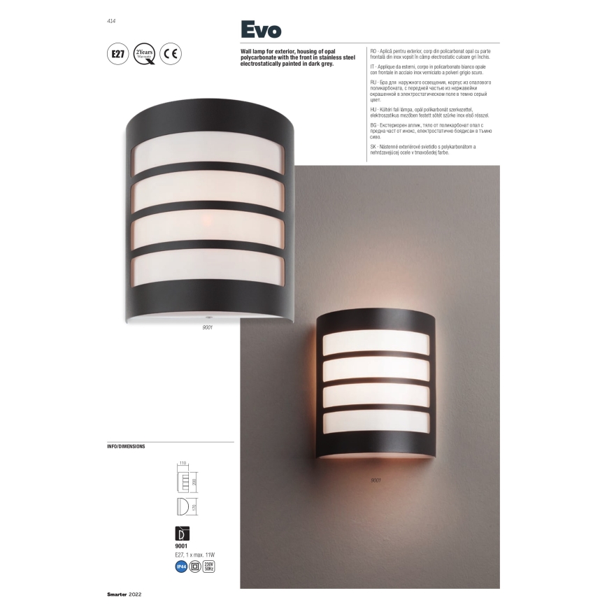 Redo 9001 - Applique da esterno EVO 1xE27/11W/230V IP44