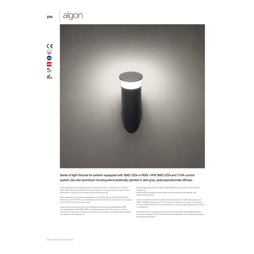 Redo 90073 - LED RGBW Applique da esterno ALGON LED/6W/230V Wi-Fi Tuya IP65 antracite