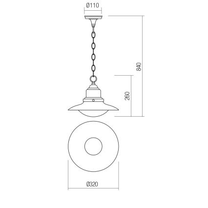 Redo 90094 - Lampadario a sospensione con catena per esterni ELIO 1xE27/42W/230V IP44