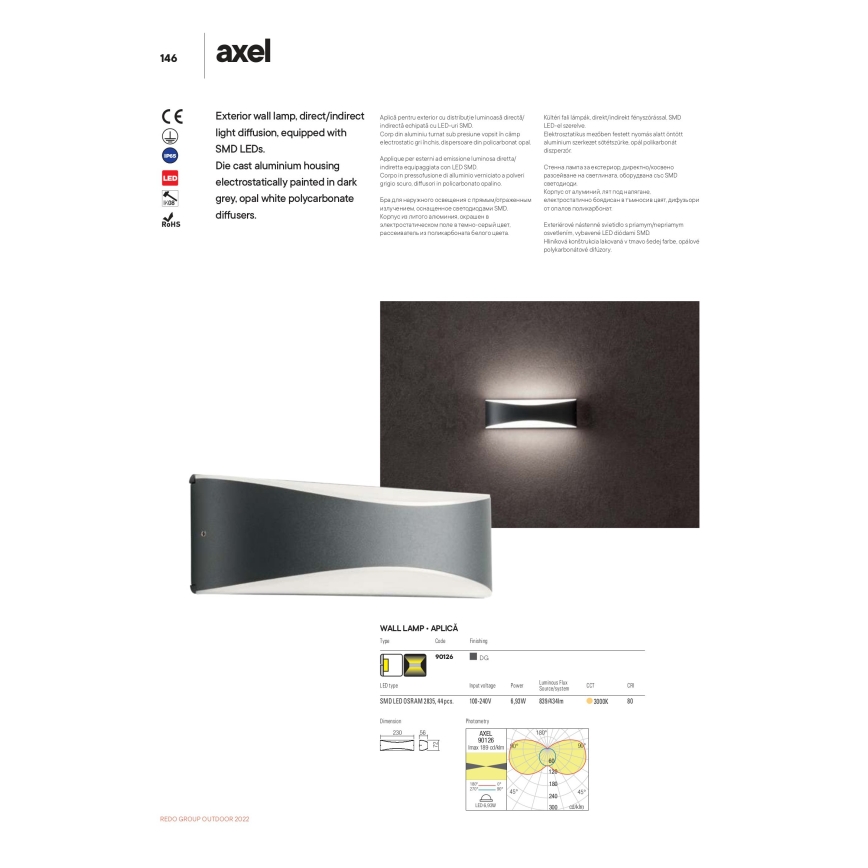 Redo 90126 - Applique LED da esterno AXEL LED/7W/230V 3000K IP65 antracite