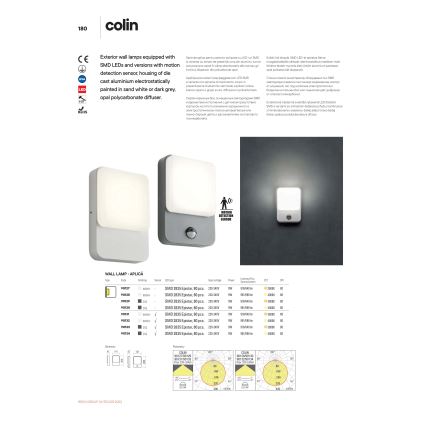 Redo 90133 - Applique LED con sensore per esterni COLIN 1xLED/9W/230V IP54