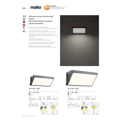 Redo 90159 - Applique LED da esterno MAKO 1xLED/12W/230V IP65