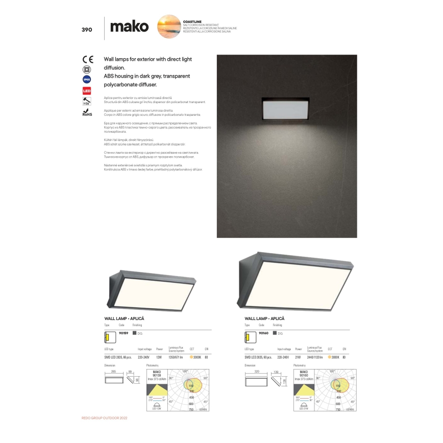 Redo 90160 - Applique da esterno LED MAKO LED/21W/230V IP65
