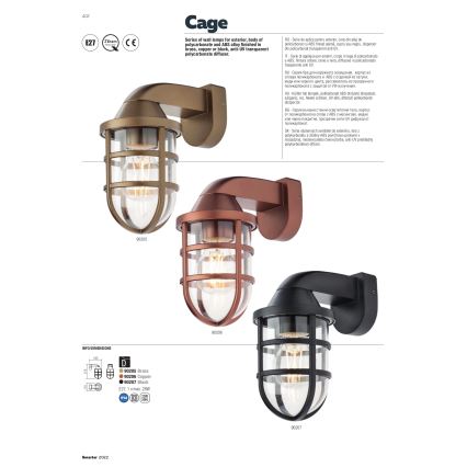 Redo 90205 - Applique da esterno CAGE 1xE27/28W/230V IP44 ottone