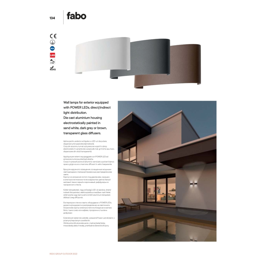 Redo 90226 - LED Applique da esterno FABO LED/6W/230V 3000K IP54 grigio
