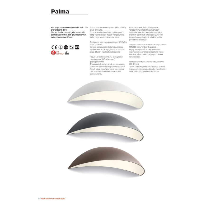 Redo 90235 - Applique da esterno PALMA LED/18W/230V 3000K IP54 antracite