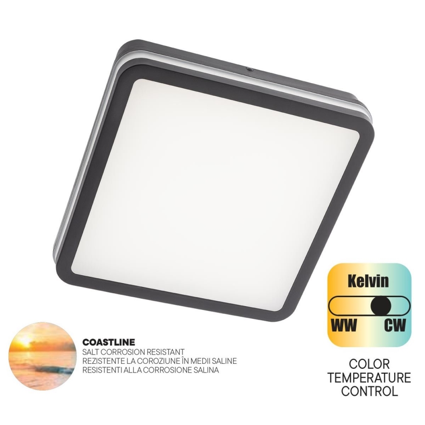 Redo 90288 - Plafoniera LED da esterno ISOLA LED/24W/230V 26x26 cm 3000/4000/6500K IP54 antracite