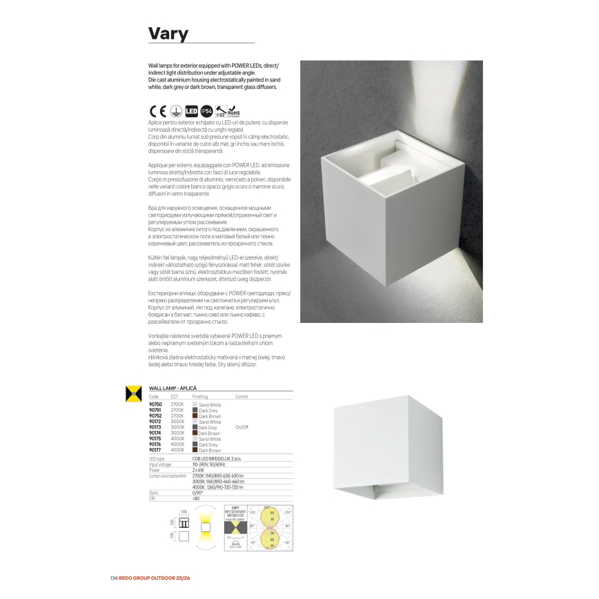Redo 90298 - Applique da esterno LED VARY 2xLED/10W/230V 3000K IP54 marrone