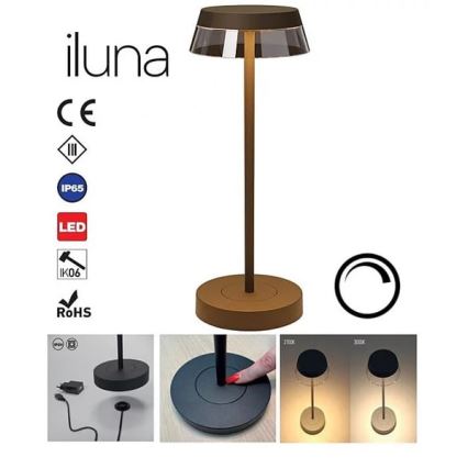 Redo 90308 - Lampada da tavolo LED dimmerabile con funzione Touch ILUNA LED/2,5W/5V 2700-3000K 3000 mAh IP65 marrone